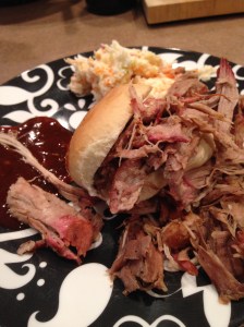 Slow cooked pork shoulder done on a big green egg